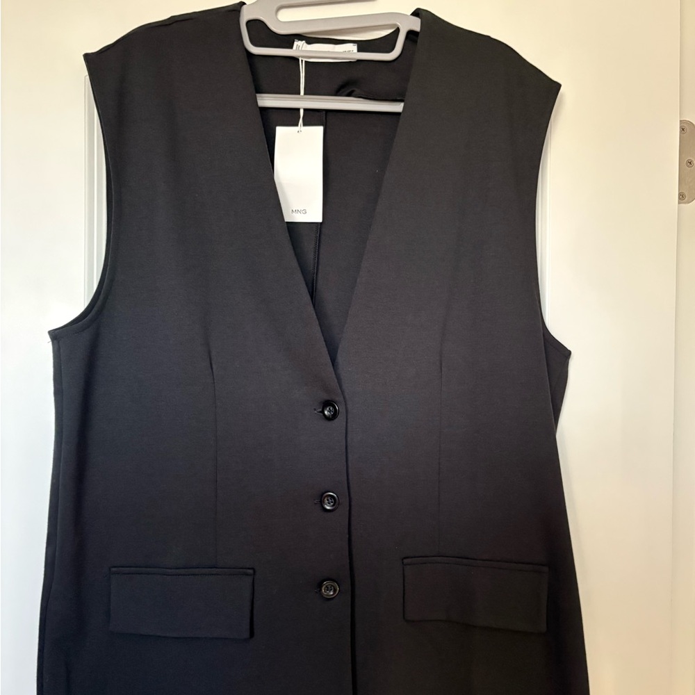 Mango Black Sleeveless Button-Front Vest NWT